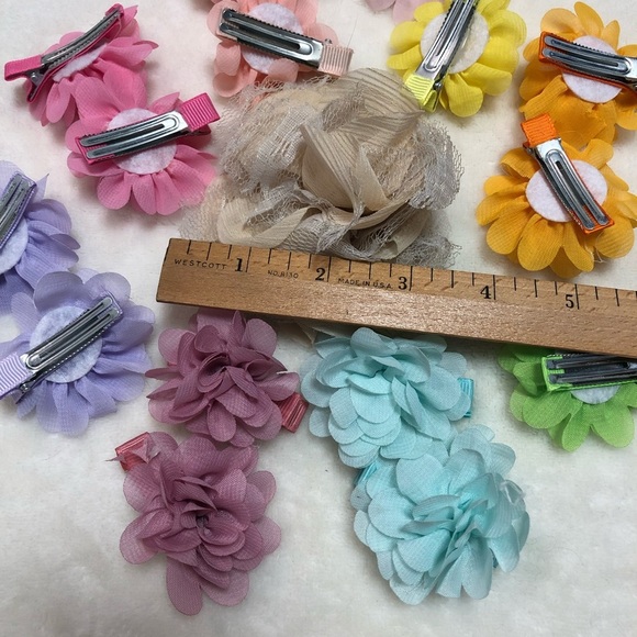 Lot Bundle Girls Pastel Chiffon Flower Hair Clip Barrette - 16 Total - Picture 3 of 4